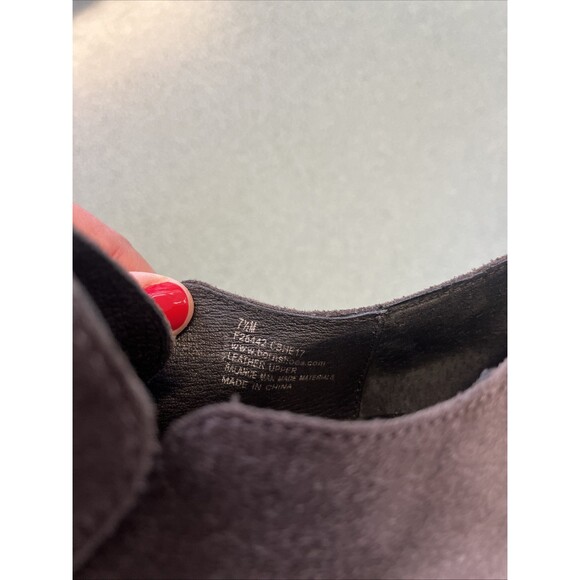 Born Booties Women's 7.5 Shoes Slip On Loafers 3" Heels Gray Suede Leather Block - Picture 6 of 8